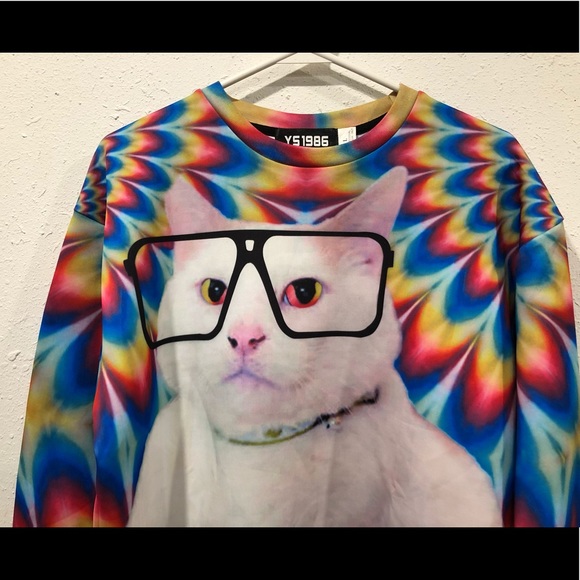Sunglasses Cat Colorful Kitty Tripping Sweatshirt - Picture 2 of 9